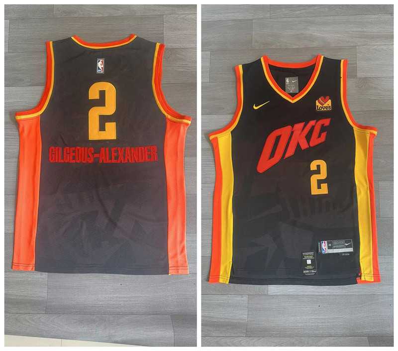 Thunder 2 Shai Gilgeous Alexander Black Nike 2023-24 City Edition Swingman Jersey->oklahoma city thunder->NBA Jersey